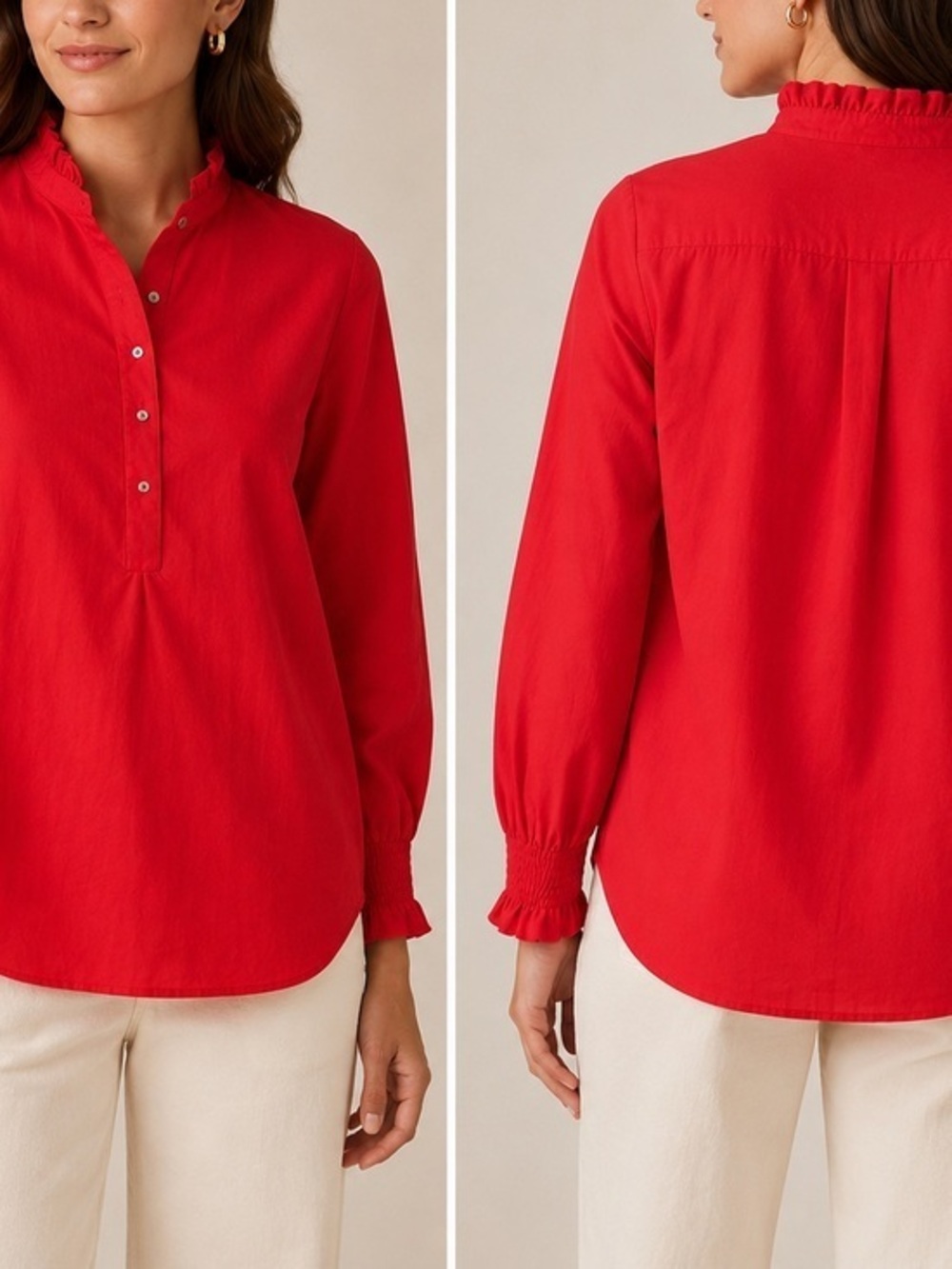 Tuckernuck Teagan Popover Poppy Red Smocked Long Sleeve Blouse